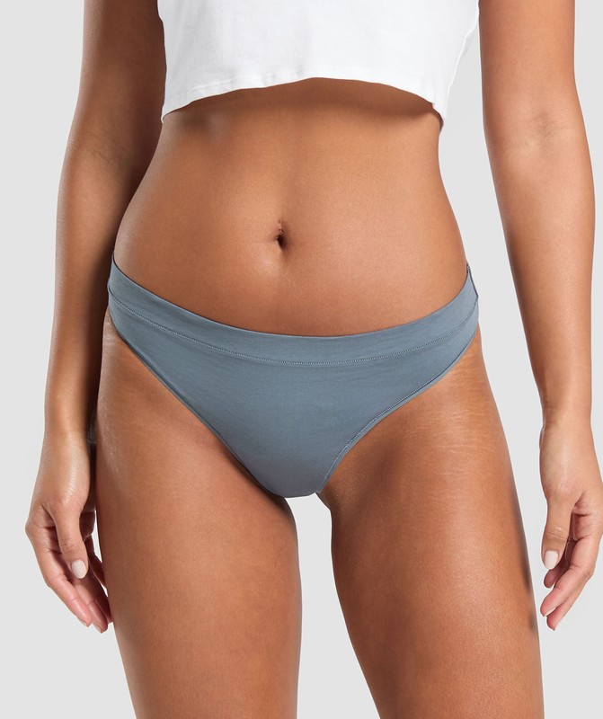 Gymshark 3pk Thong String Dam Blå Blå Grå | 280RQCOTM