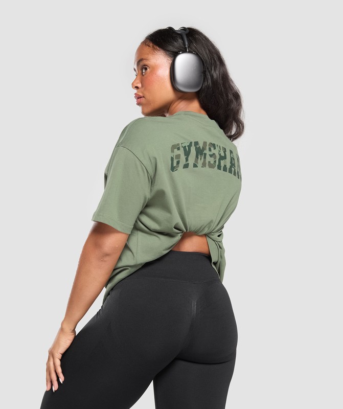 Gymshark Adapt Camo Graphic Oversized Top Top Dam Gröna | 518JQVWXP