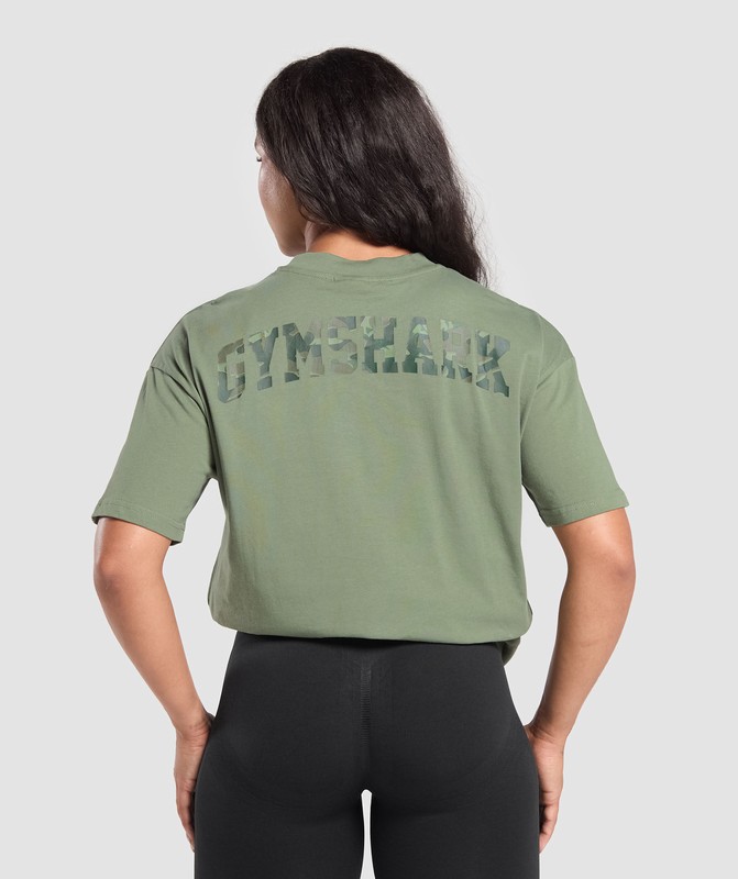 Gymshark Adapt Camo Graphic Oversized Top Top Dam Gröna | 518JQVWXP