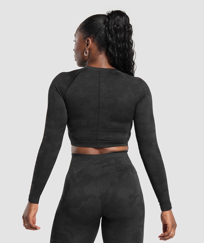 Gymshark Adapt Camo Long Sleeve Crop Top Crop Top Dam Svarta Grå | 803AEZRCM