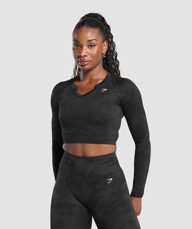 Gymshark Adapt Camo Long Sleeve Crop Top Crop Top Dam Svarta Grå | 803AEZRCM