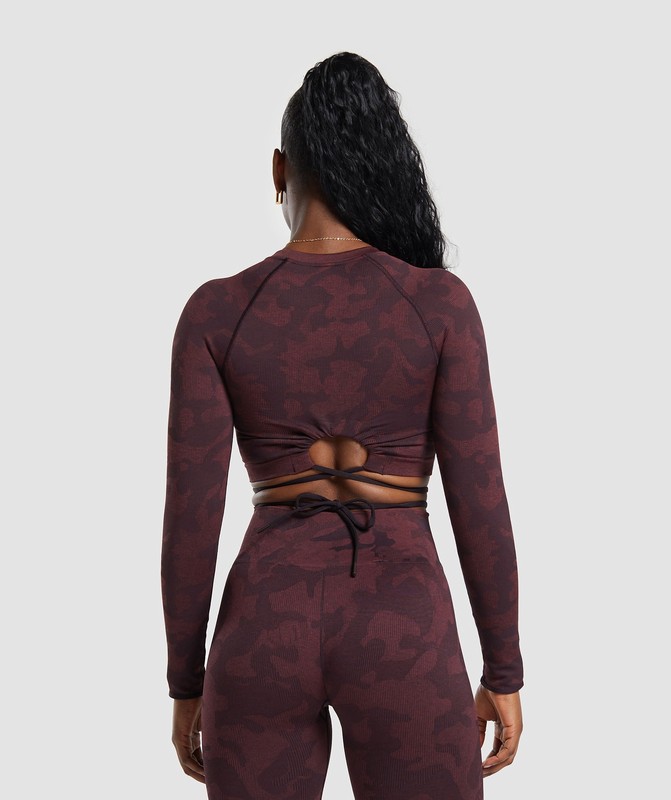 Gymshark Adapt Camo Seamless Long Sleeve Crop Top Crop Top Dam Bruna Vinröda Bruna | 457LMHWQU