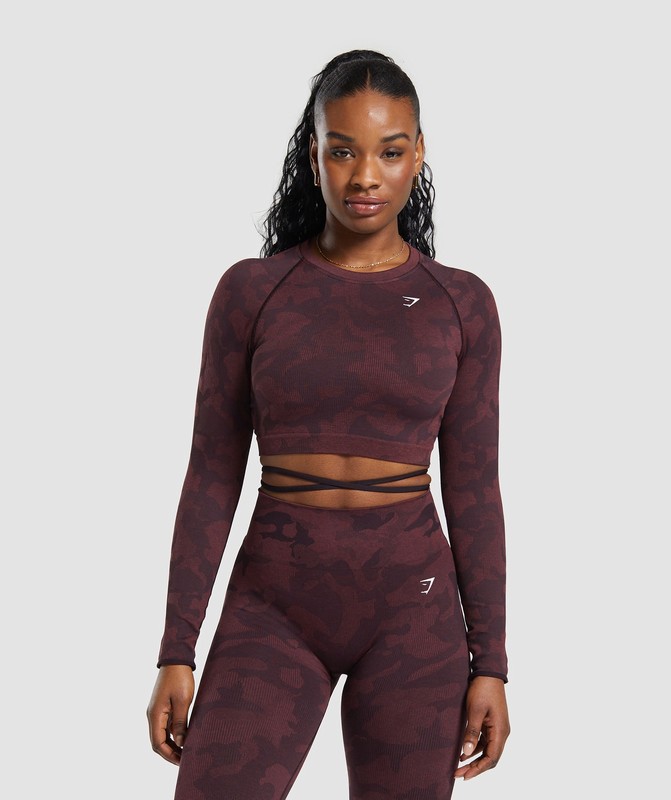 Gymshark Adapt Camo Seamless Long Sleeve Crop Top Crop Top Dam Bruna Vinröda Bruna | 457LMHWQU