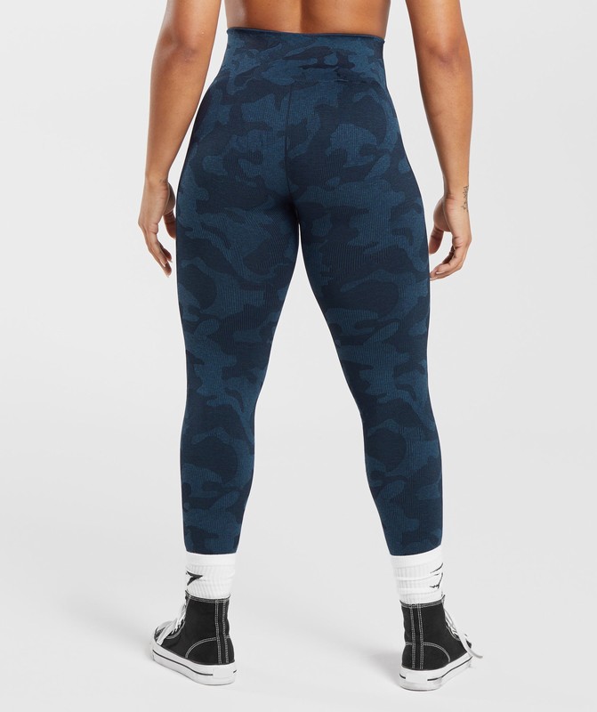 Gymshark Adapt Camo Seamless Ribbed Leggings Leggings Dam Blå Blå | 248NYXEGD