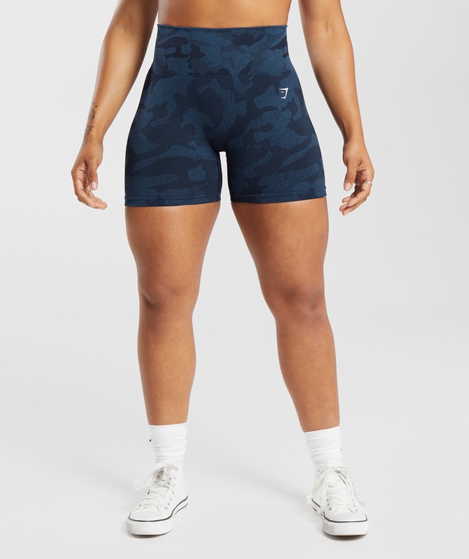 Gymshark Adapt Camo Seamless Ribbed Shorts Shorts Dam Blå Blå | 365ZSTRNV