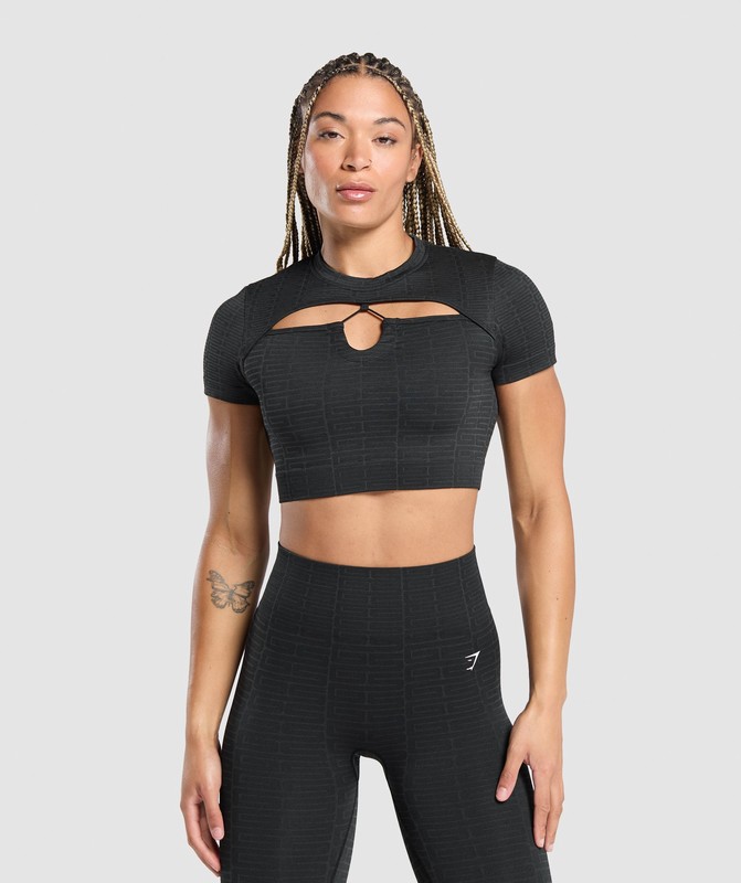 Gymshark Adapt Monogram Seamless Ruched Crop Top Crop Top Dam Svarta Grå | 178MVHJPF