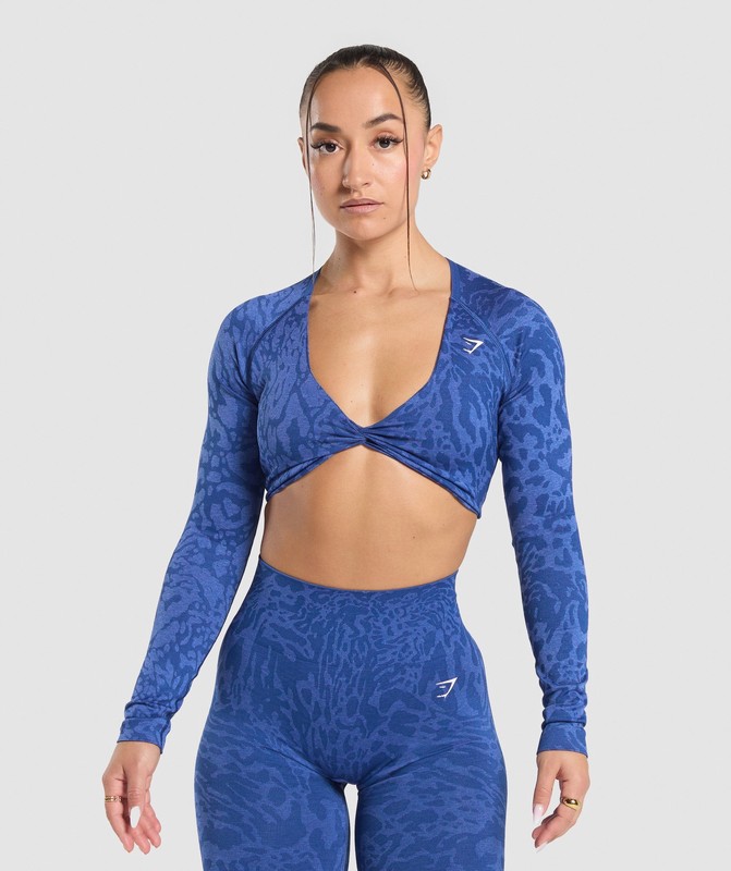 Gymshark Adapt Safari Long Sleeve Crop Top Crop Top Dam Blå Blå | 301RYEILQ