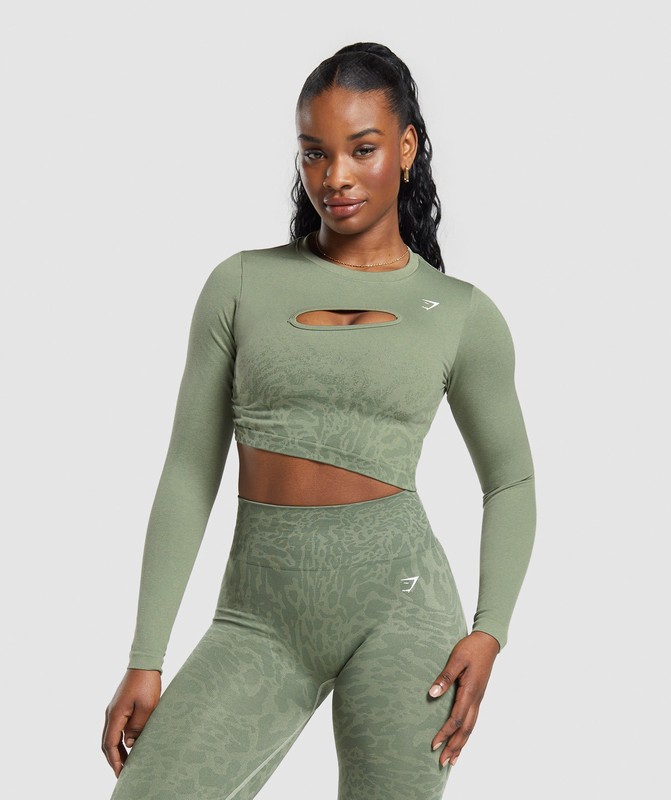 Gymshark Adapt Safari Seamless Faded Long Sleeve Top Top Dam Gröna Gröna | 763QVSKUB