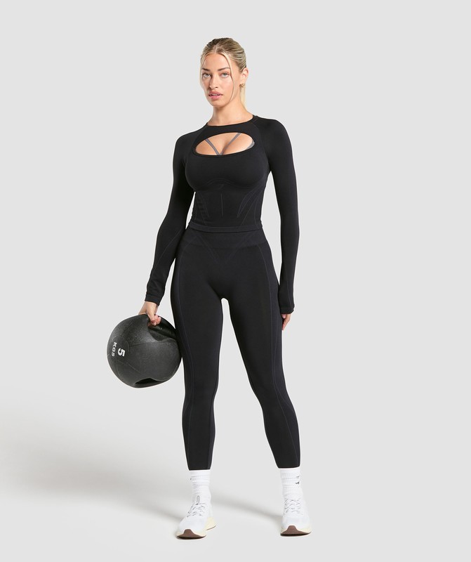 Gymshark Apex Contrast Long Sleeve Top Top Dam Svarta Grå | 378YLGUTA