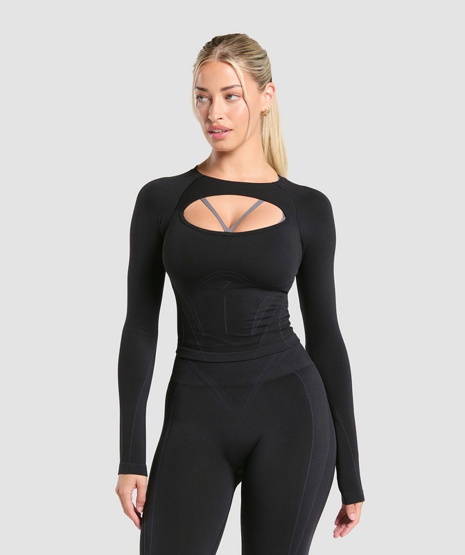 Gymshark Apex Contrast Long Sleeve Top Top Dam Svarta Grå | 378YLGUTA