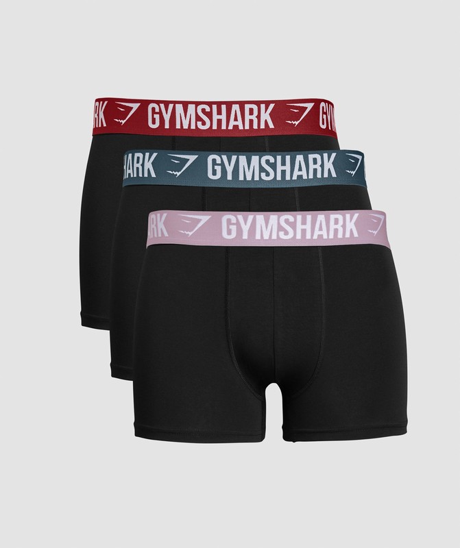Gymshark Boxer Brief 3Pk Kalsonger Herr Svarta Svarta Blå Svarta Röda | 459JHWYKP