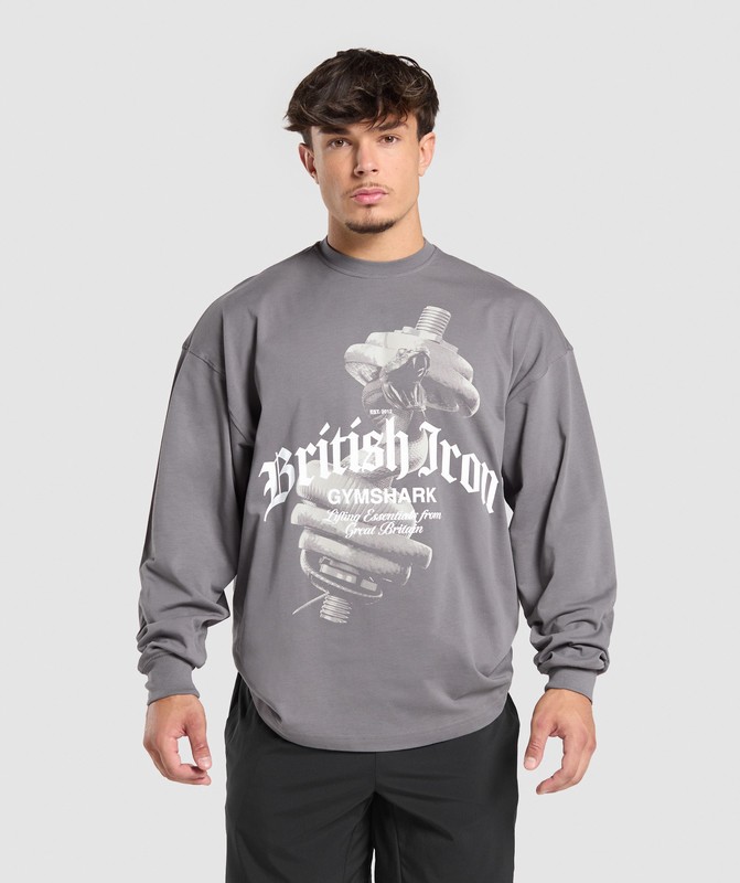 Gymshark British Iron Long Sleeve T-Shirt T-Shirt Herr Grå | 845CNXDJR