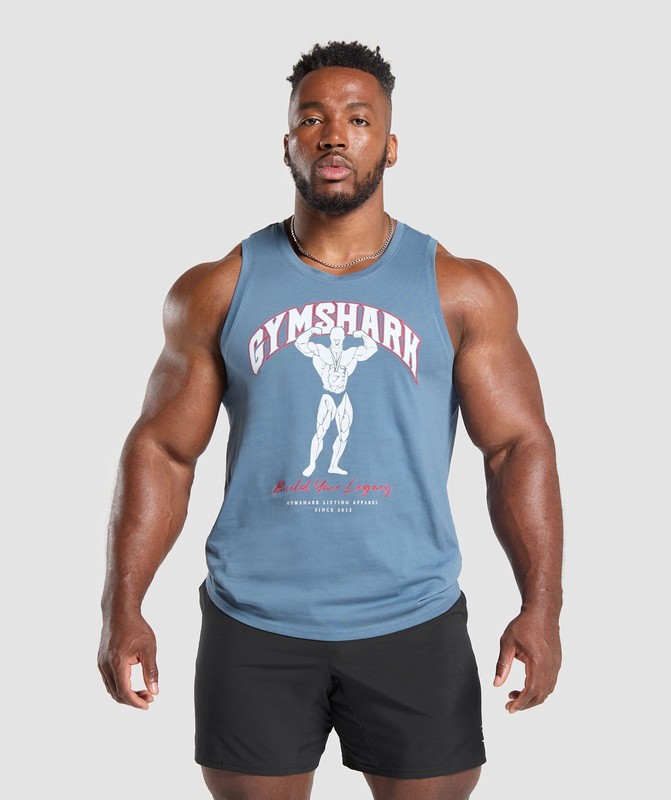 Gymshark Build Your Legacy Graphic Tank Linne Herr Blå | 794OPRXSN