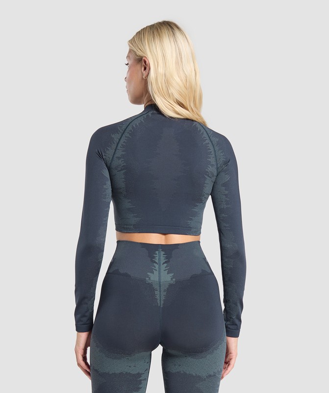 Gymshark Caged Seamless Long Sleeve Crop Top Crop Top Dam Blå Blå | 691BCKAPS