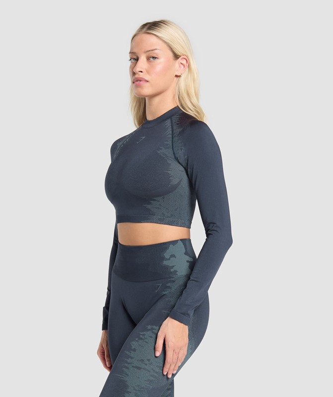 Gymshark Caged Seamless Long Sleeve Crop Top Crop Top Dam Blå Blå | 691BCKAPS
