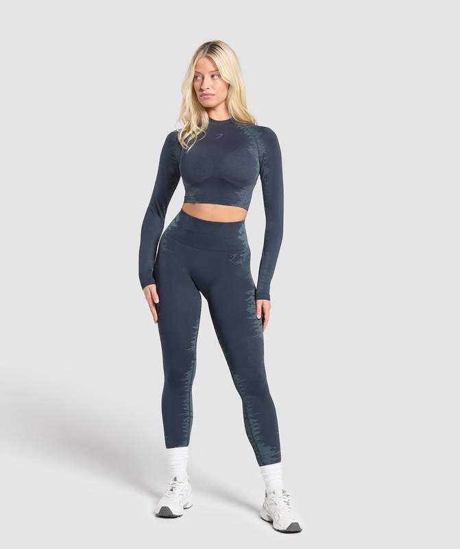 Gymshark Caged Seamless Long Sleeve Crop Top Crop Top Dam Blå Blå | 691BCKAPS