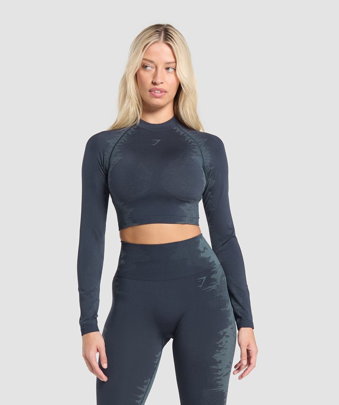Gymshark Caged Seamless Long Sleeve Crop Top Crop Top Dam Blå Blå | 691BCKAPS