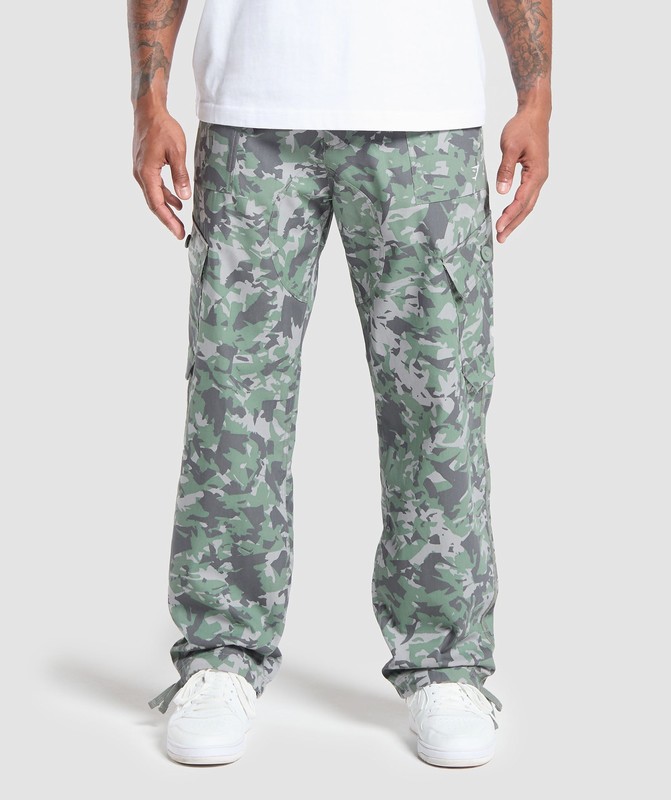 Gymshark Camo Print Woven Cargo Pants Byxor Herr Gröna | 702MITQYJ