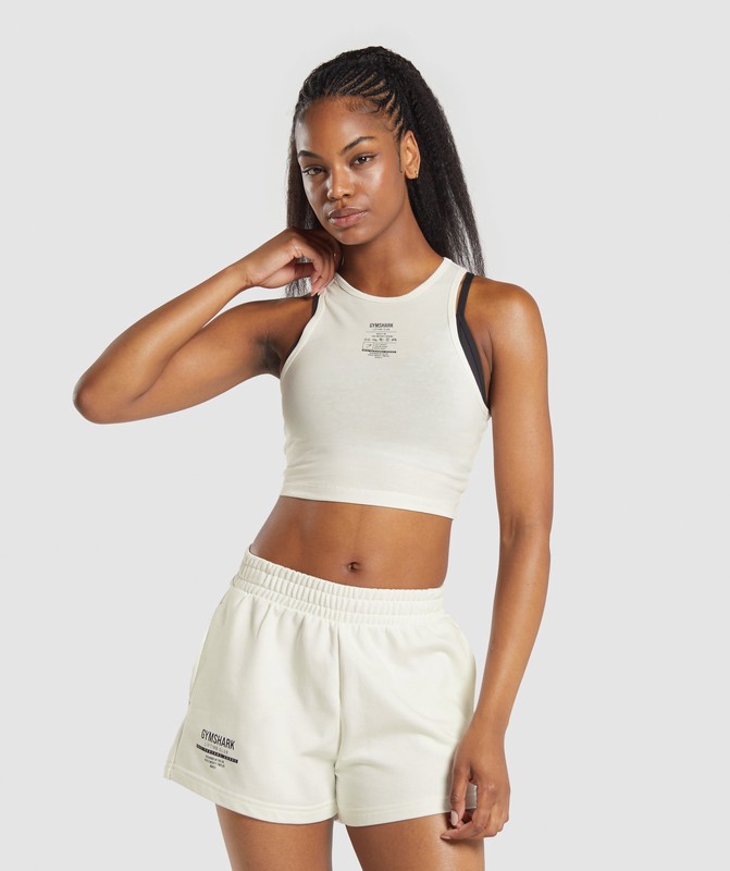 Gymshark Care Label Graphic Cropped Tank Linne Dam Vita | 650WNQIBL