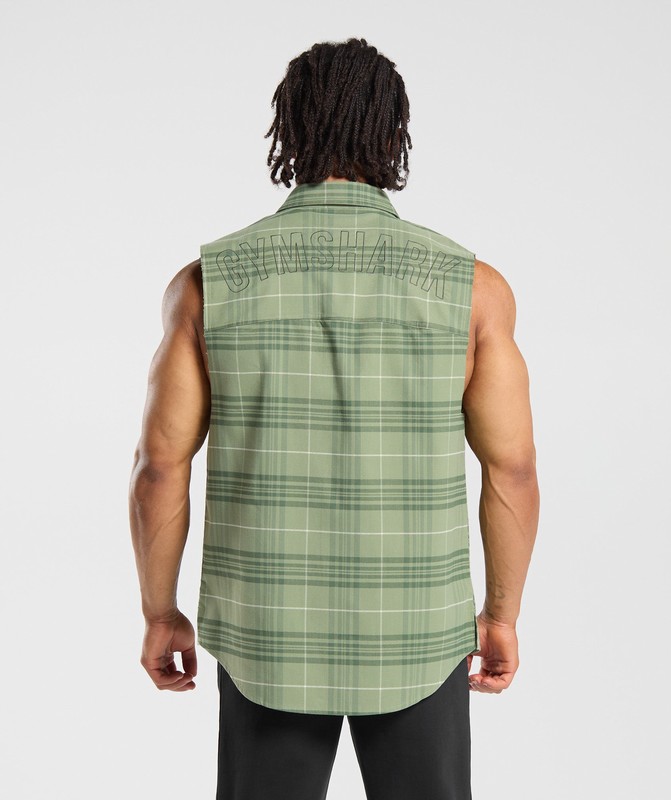 Gymshark Check Sleeveless Shirt Skjorta Herr Gröna | 948LJNKMW