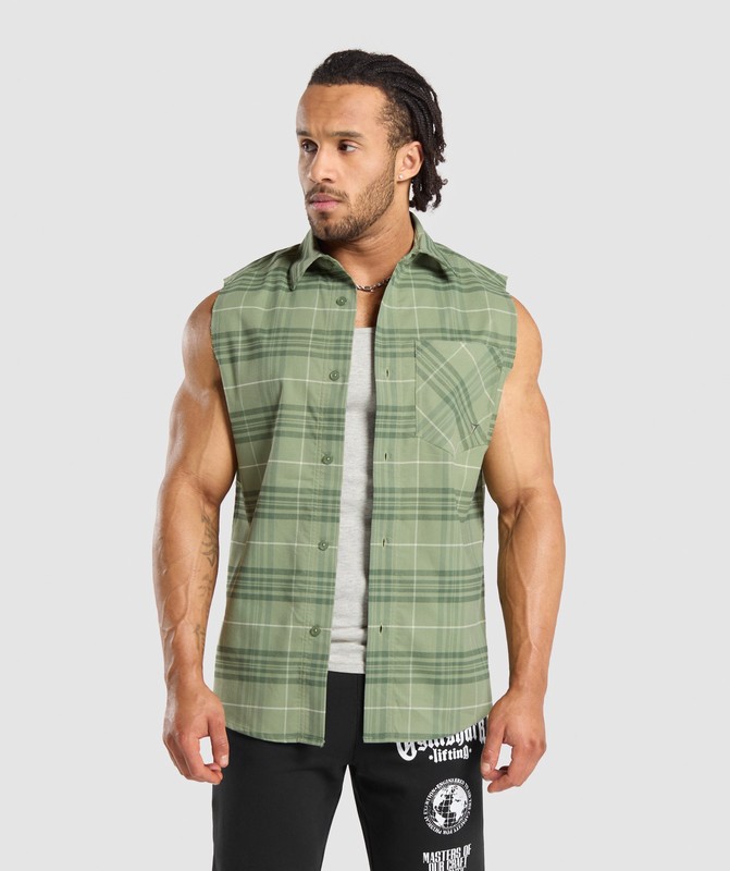 Gymshark Check Sleeveless Shirt Skjorta Herr Gröna | 948LJNKMW
