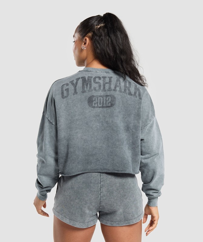Gymshark Collegiate Shadow Washed Midi Sweatshirt Tröjor Dam Grå | 079GYXKBC