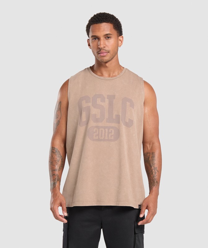 Gymshark Collegiate Shadow Washed Tank Linne Herr Rosa | 972PRWBTM
