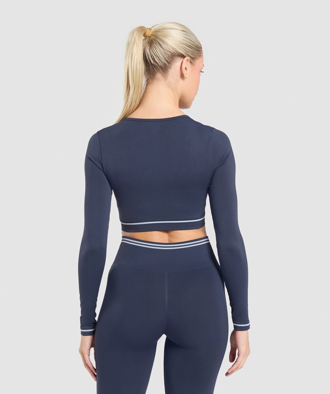 Gymshark Contrast Seamless Crop Top Crop Top Dam Blå | 036FNKVOD