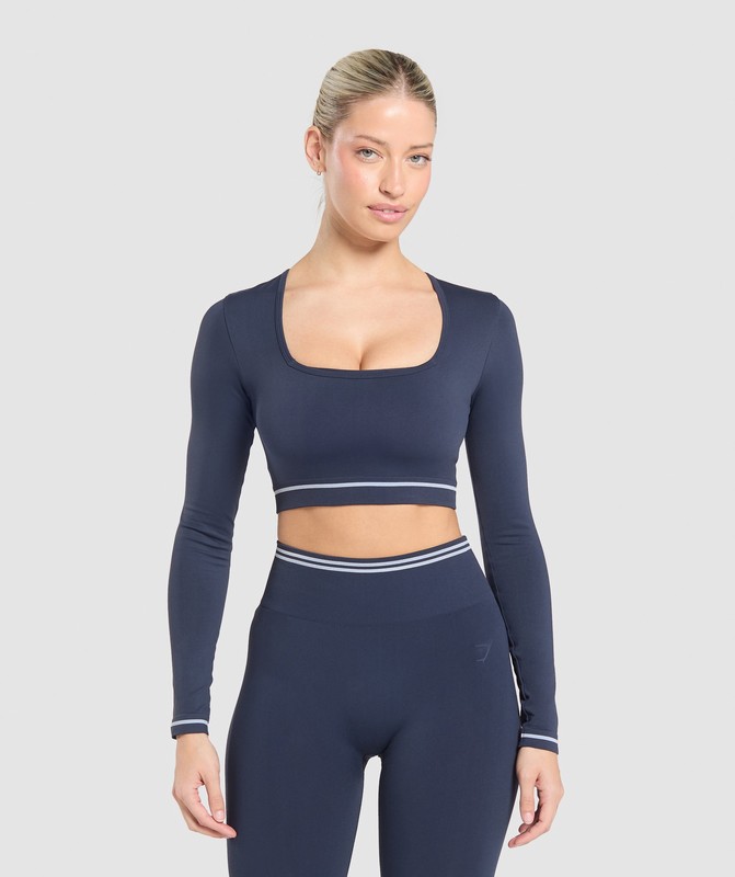 Gymshark Contrast Seamless Crop Top Crop Top Dam Blå | 036FNKVOD