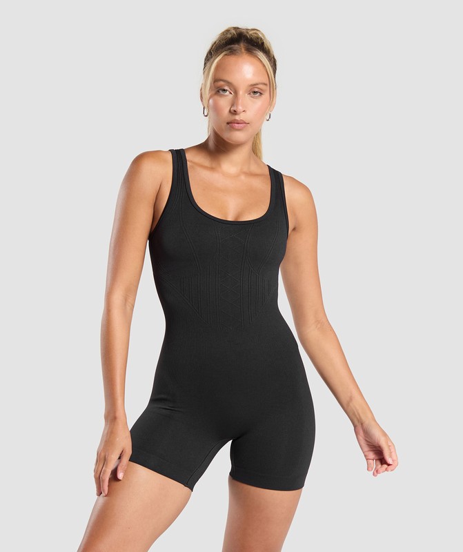 Gymshark Corset Seamless Bodysuit Body Dam Svarta | 531MZHPOG