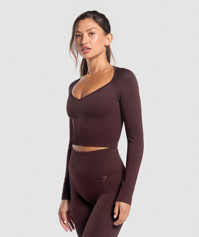 Gymshark Corset Seamless Long Sleeve Top Top Dam Bruna | 931AWLMCR