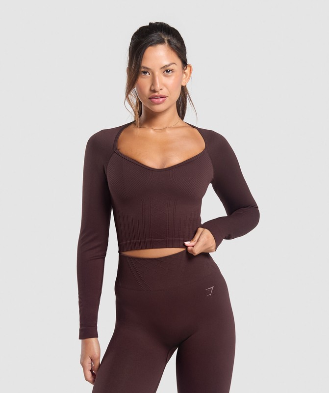 Gymshark Corset Seamless Long Sleeve Top Top Dam Bruna | 931AWLMCR