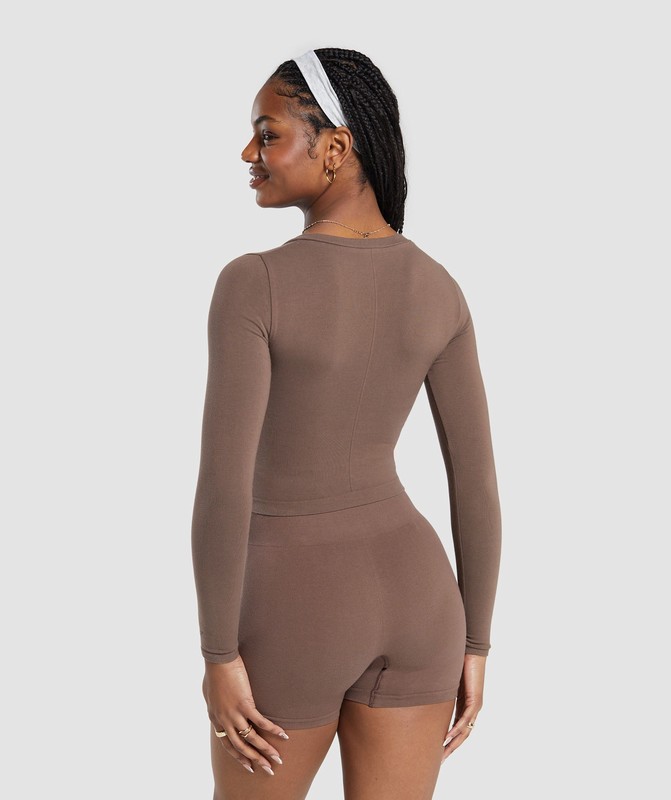 Gymshark Cotton Seamless Long Sleeve Midi Top Top Dam Bruna | 347RIWEBU