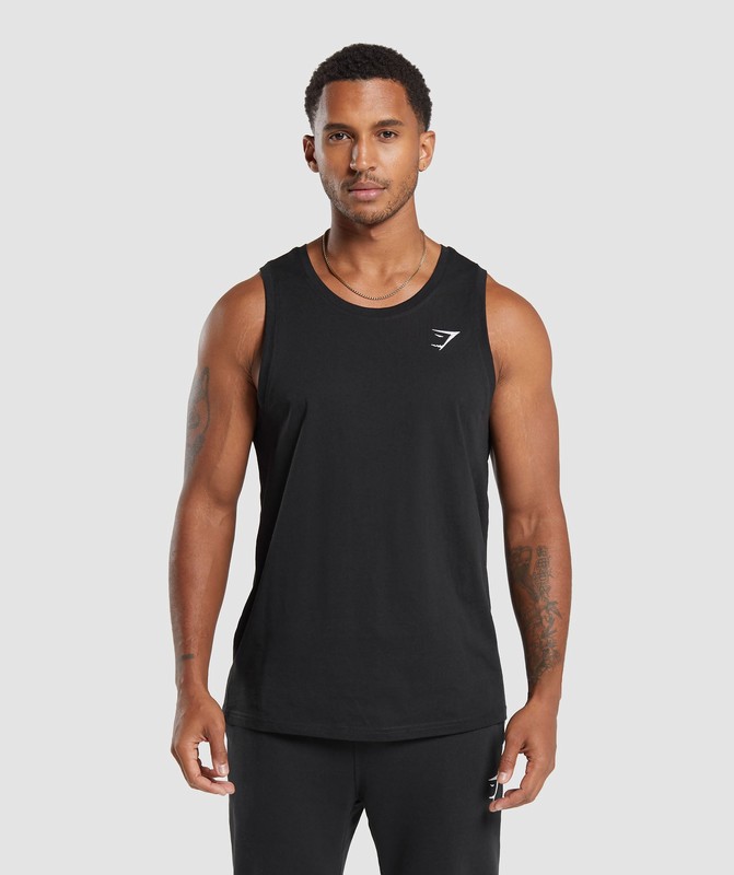 Gymshark Crest Cotton Tank Linne Herr Svarta | 698DFOVTN