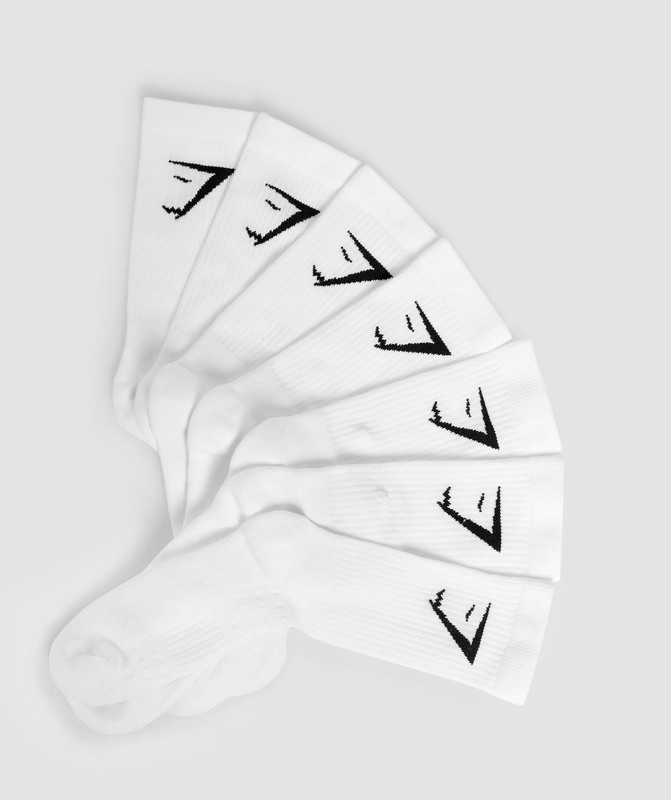 Gymshark Crew Socks 7pk Strumpor Dam Vita | 956OACLWY