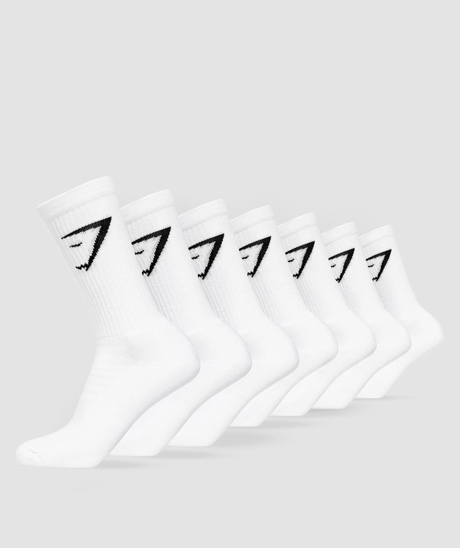 Gymshark Crew Socks 7pk Strumpor Dam Vita | 956OACLWY