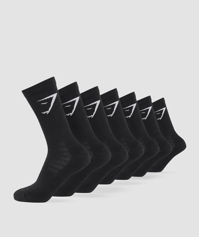 Gymshark Crew Socks 7pk Strumpor Herr Svarta | 926CHGVEN