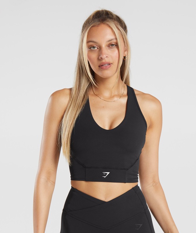 Gymshark Crop Mesh Tank Linne Dam Svarta | 635BAGCWT