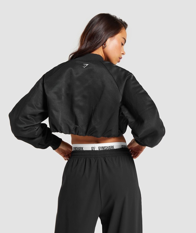 Gymshark Cropped Bomber Jacket Jacka Dam Svarta | 925SWTOZH