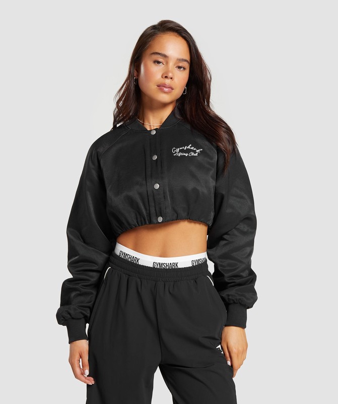 Gymshark Cropped Bomber Jacket Jacka Dam Svarta | 925SWTOZH