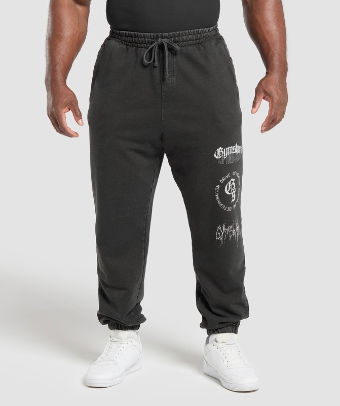 Gymshark Distressed Graphic Joggers Joggingbyxor Herr Svarta Tvätt | 703IEWDUP