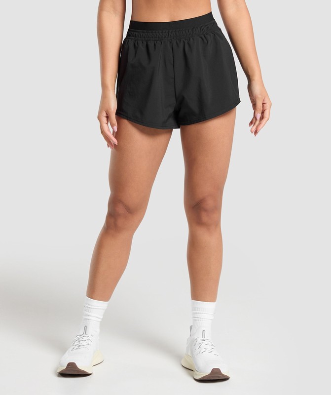 Gymshark Double Waistband Shorts Shorts Dam Svarta Svarta | 316DUCASO