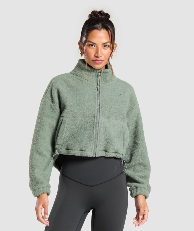 Gymshark Elevate Fleece Mid Jacket Jacka Dam Gröna | 478PTGMAW
