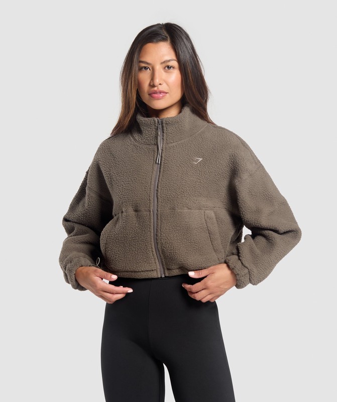 Gymshark Elevate Fleece Midi Jacket Jacka Dam Camo Bruna | 014XOLTJW