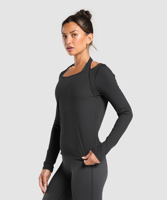 Gymshark Elevate Long Sleeve Top Top Dam Svarta | 382LOZFHG