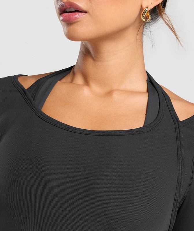 Gymshark Elevate Long Sleeve Top Top Dam Svarta | 382LOZFHG