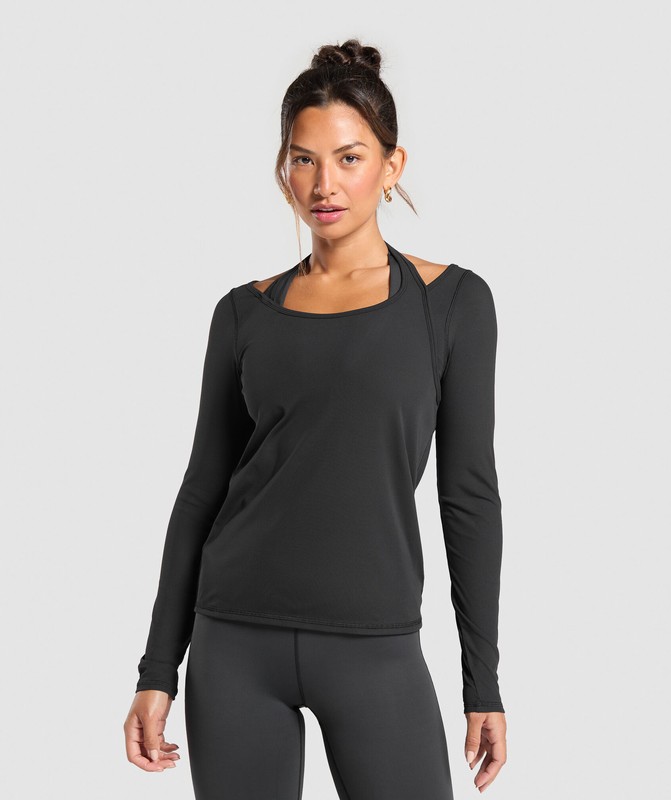Gymshark Elevate Long Sleeve Top Top Dam Svarta | 382LOZFHG