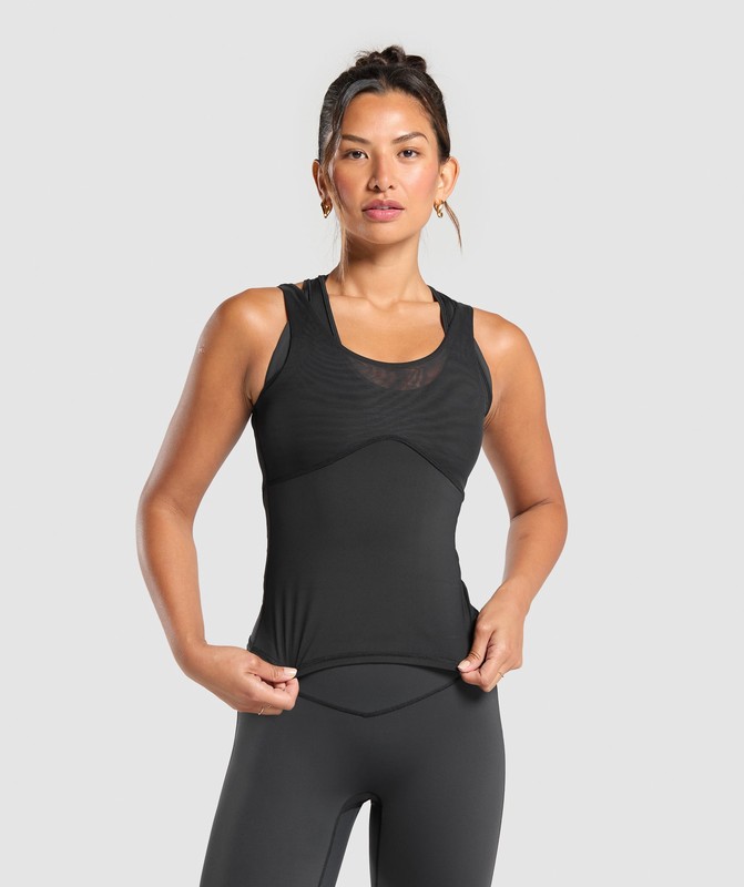 Gymshark Elevate Tank With Shelf Linne Dam Svarta | 042IXETPZ