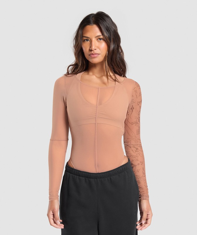 Gymshark Elevate Tattoo Graphic Mesh Bodysuit Body Dam Bruna | 918ZRHDSU