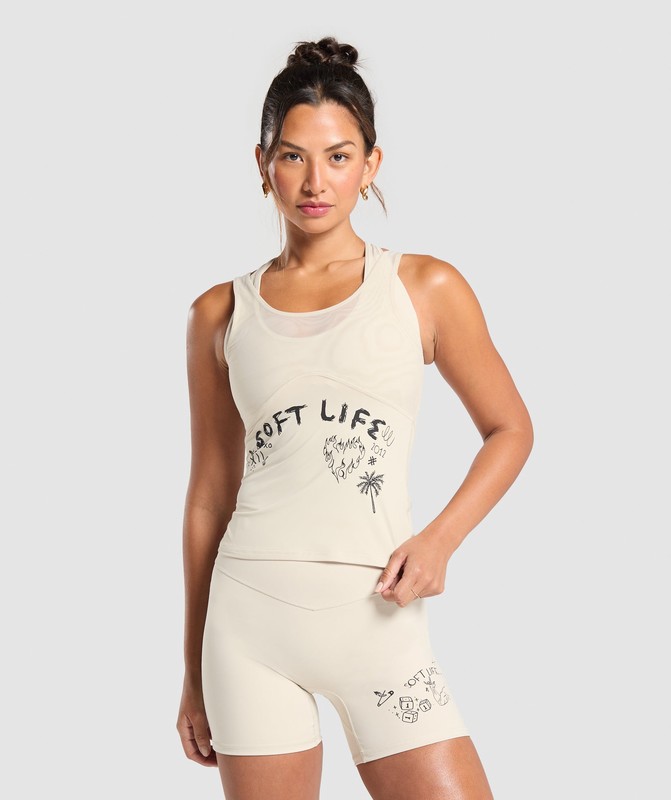 Gymshark Elevate Tattoo Graphic Tank With Shelf Linne Dam Grädde Beige | 059IRVFTU